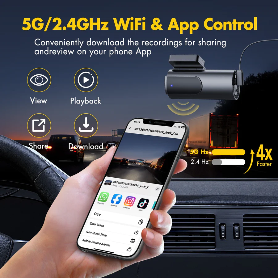GKU D600 4K Dash Cam Front and Rear WiFi Dashcam with 64GB SD Card, Dual Car Camera Dash Cam with Parking Monitor, Night Vision, WDR, 170° Wide Angle, G-Sensor, Loop Recording, APP Control, Max 256GB - Image 7