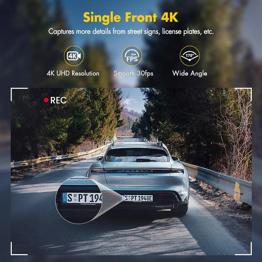 GKU D600 4K Dash Cam Front and Rear WiFi Dashcam with 64GB SD Card, Dual Car Camera Dash Cam with Parking Monitor, Night Vision, WDR, 170° Wide Angle, G-Sensor, Loop Recording, APP Control, Max 256GB - Image 4