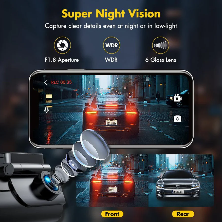 GKU D600 4K Dash Cam Front and Rear WiFi Dashcam with 64GB SD Card, Dual Car Camera Dash Cam with Parking Monitor, Night Vision, WDR, 170° Wide Angle, G-Sensor, Loop Recording, APP Control, Max 256GB - Image 8