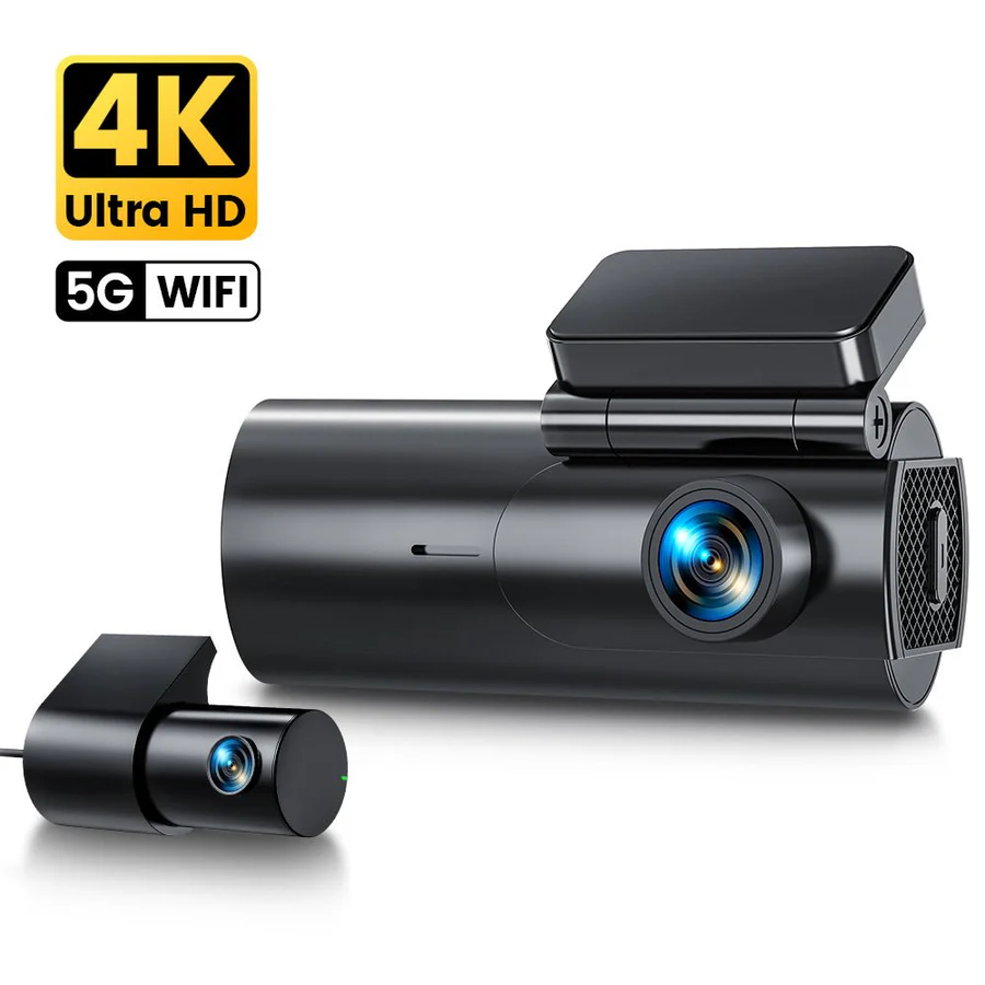 GKU D600 4K Dash Cam Front and Rear WiFi Dashcam with 64GB SD Card, Dual Car Camera Dash Cam with Parking Monitor, Night Vision, WDR, 170° Wide Angle, G-Sensor, Loop Recording, APP Control, Max 256GB