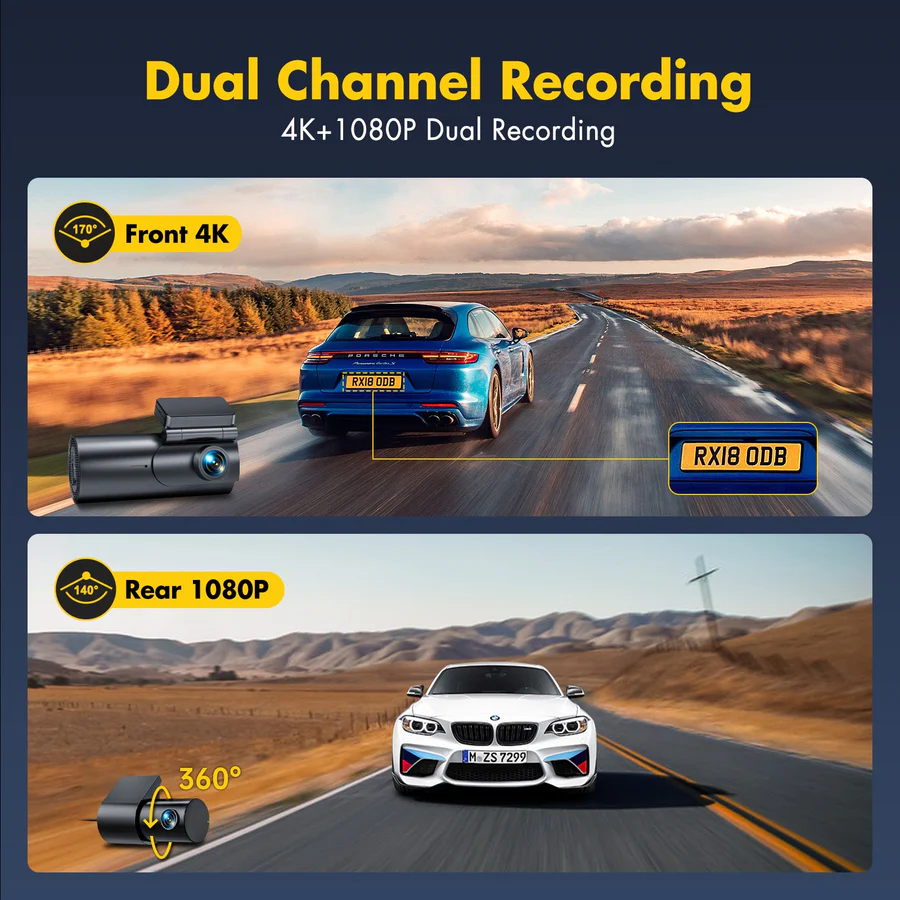 GKU D600 4K Dash Cam Front and Rear WiFi Dashcam with 64GB SD Card, Dual Car Camera Dash Cam with Parking Monitor, Night Vision, WDR, 170° Wide Angle, G-Sensor, Loop Recording, APP Control, Max 256GB - Image 5